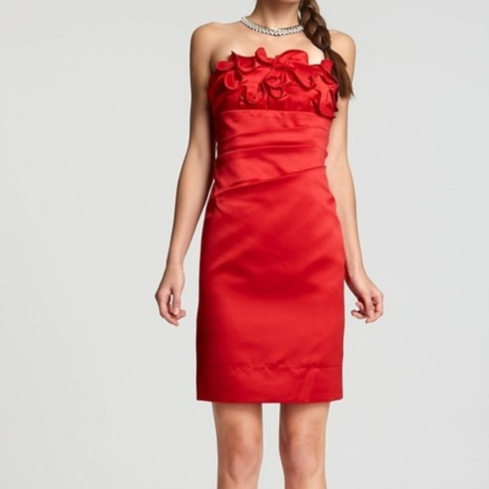 NWT Phoebe Couture Red ruffled tube top dress women's size 4 (269)